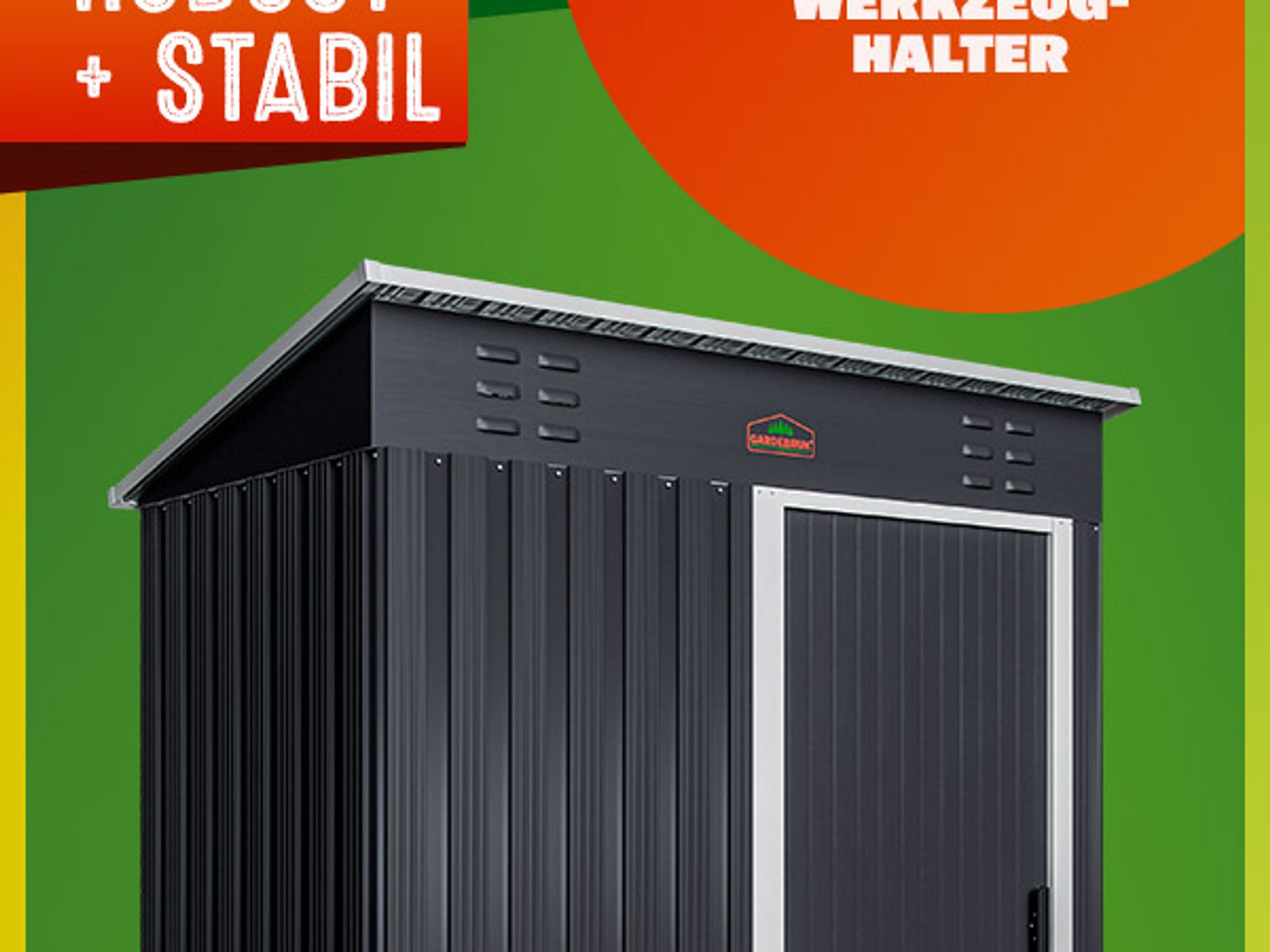 GARDEBRUK® Geräteschuppen 185x165x90cm 1,5m² Schiebetür 20kg Halter Handschuhe Belüftung rostfreies Metall Pultdach Anthrazit Gerätehaus Gartenhaus