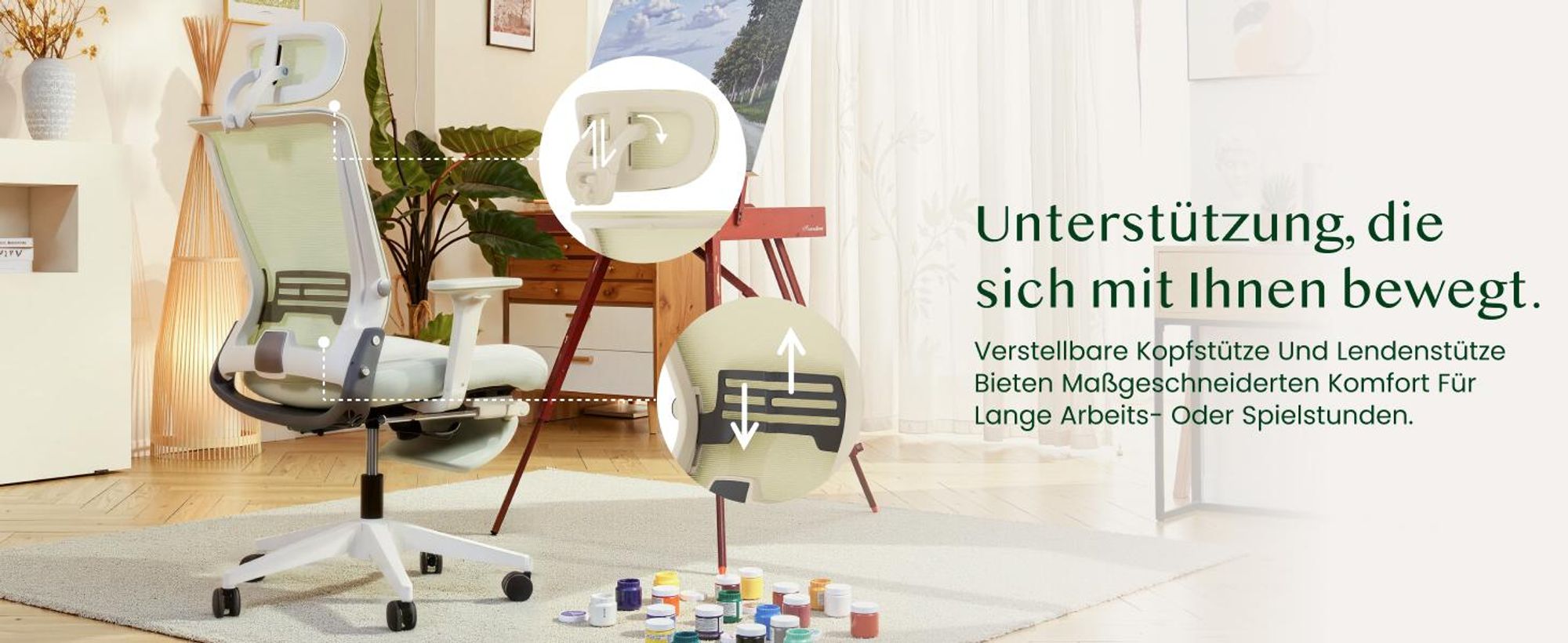 FLEXISPOT Foldex Ergonomischer Bürostuhl,klappbarer Bürostuhl für Kleine Räume mit Lendenwirbelstütze Höhenverstellbaren Armlehnen mit Fußstütze Grün