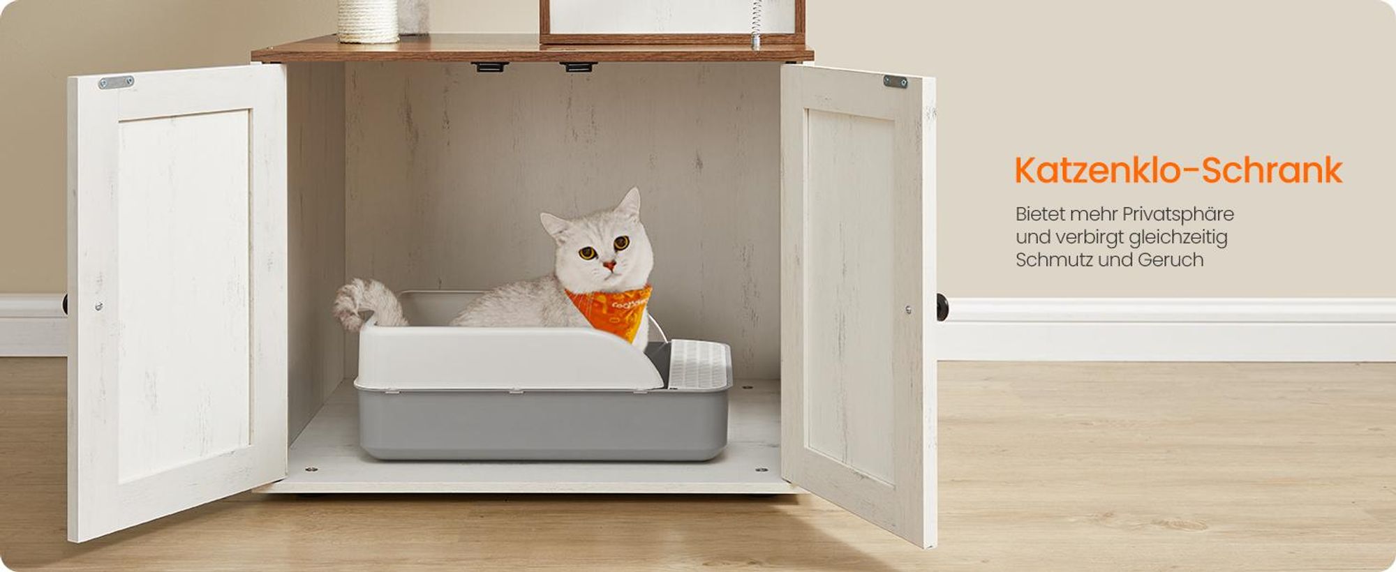 Feandrea Kratzbaum, mit Katzenklo-Schrank, 185cm, Kratzsäule, waschbares Kissen, honigbraun