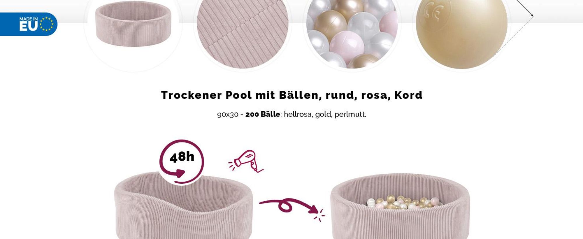 MISIOO Bällebad mit Schaumstoff-Füllung - 90x30cm - 200 Bälle für Bällebad - Hochwertige Bällebad Bälle für Kinder - Weiches und Sicheres Spielzeug