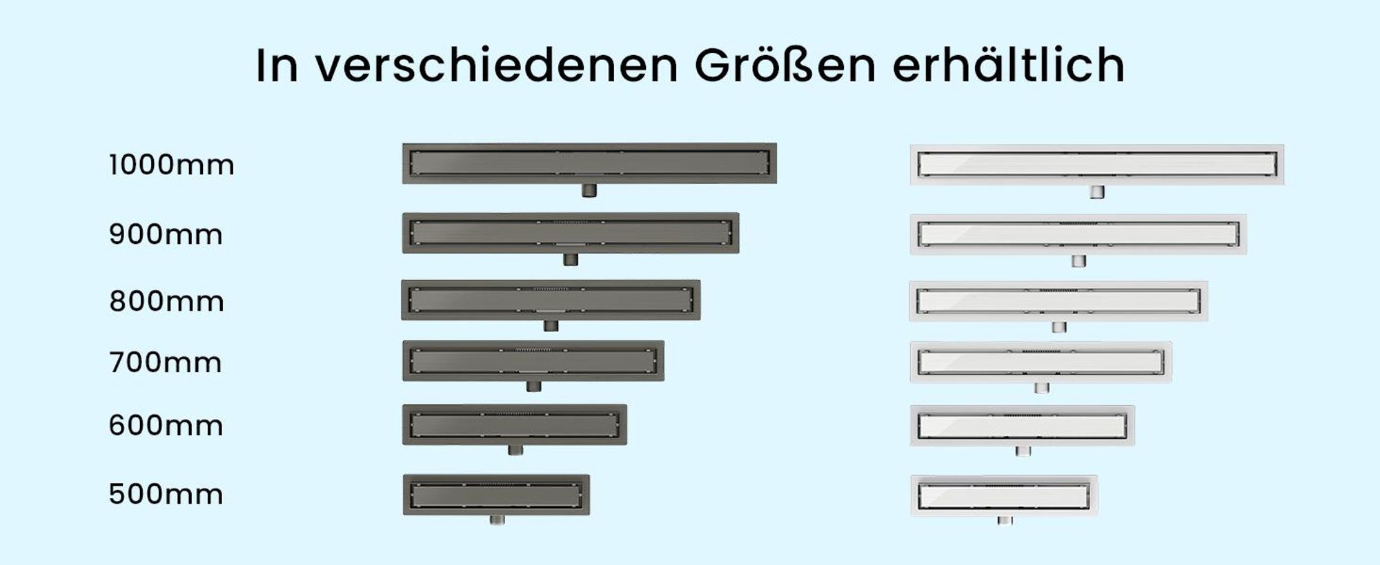 Mai & Mai Duschrinne 50cm Bodenablauf aus Edelstahl | Komplettset Ablaufrinne für Badezimmer | Befliesbar Wasserabfluss 35L/min | Haarsieb Chrom KE110