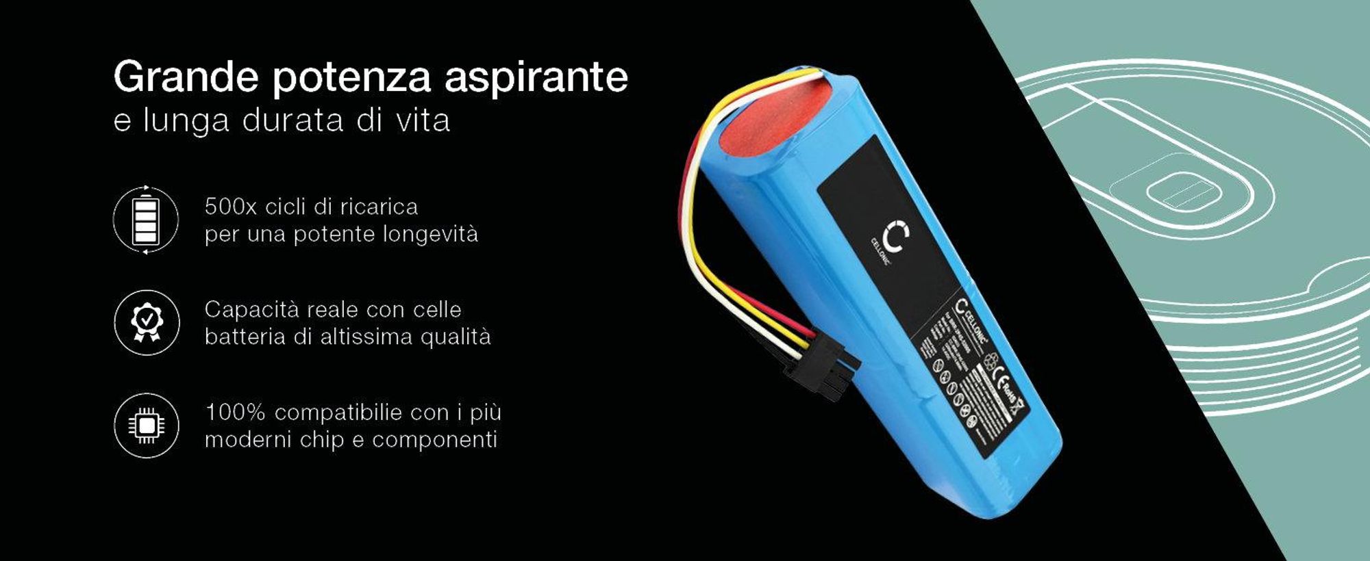 CELLONIC 1x Batteria per Aspirapolvere Compatibile con Dreame RL55L, Compatibile con Roborock S7, Compatibile con Dreame L10s Ultra, D10 – (5200mAh, 14.4V)