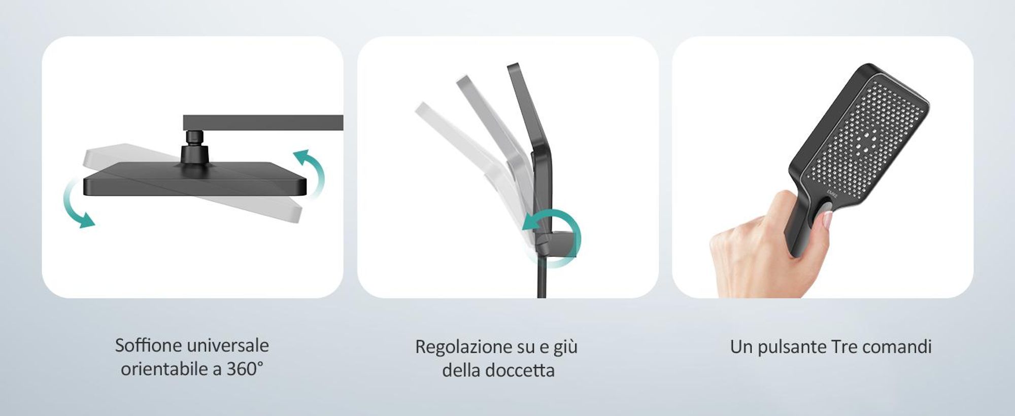 Sistema doccia EMKE Set doccia con termostato, ripiano in vetro extra-largo da 710 mm, doccia a pioggia, rubinetteria per vasca e doccia nero opaco