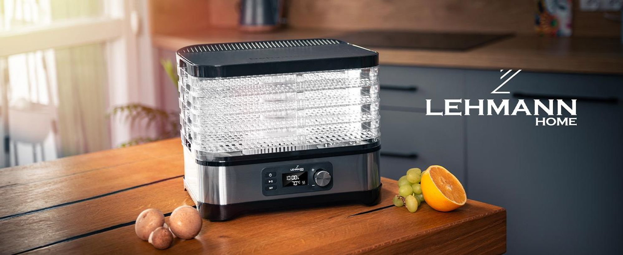 LEHMANN Déshydrateur Alimentaire, 450W, 5 Plateaux, Régulateur Température 35-70°C, sans BPA