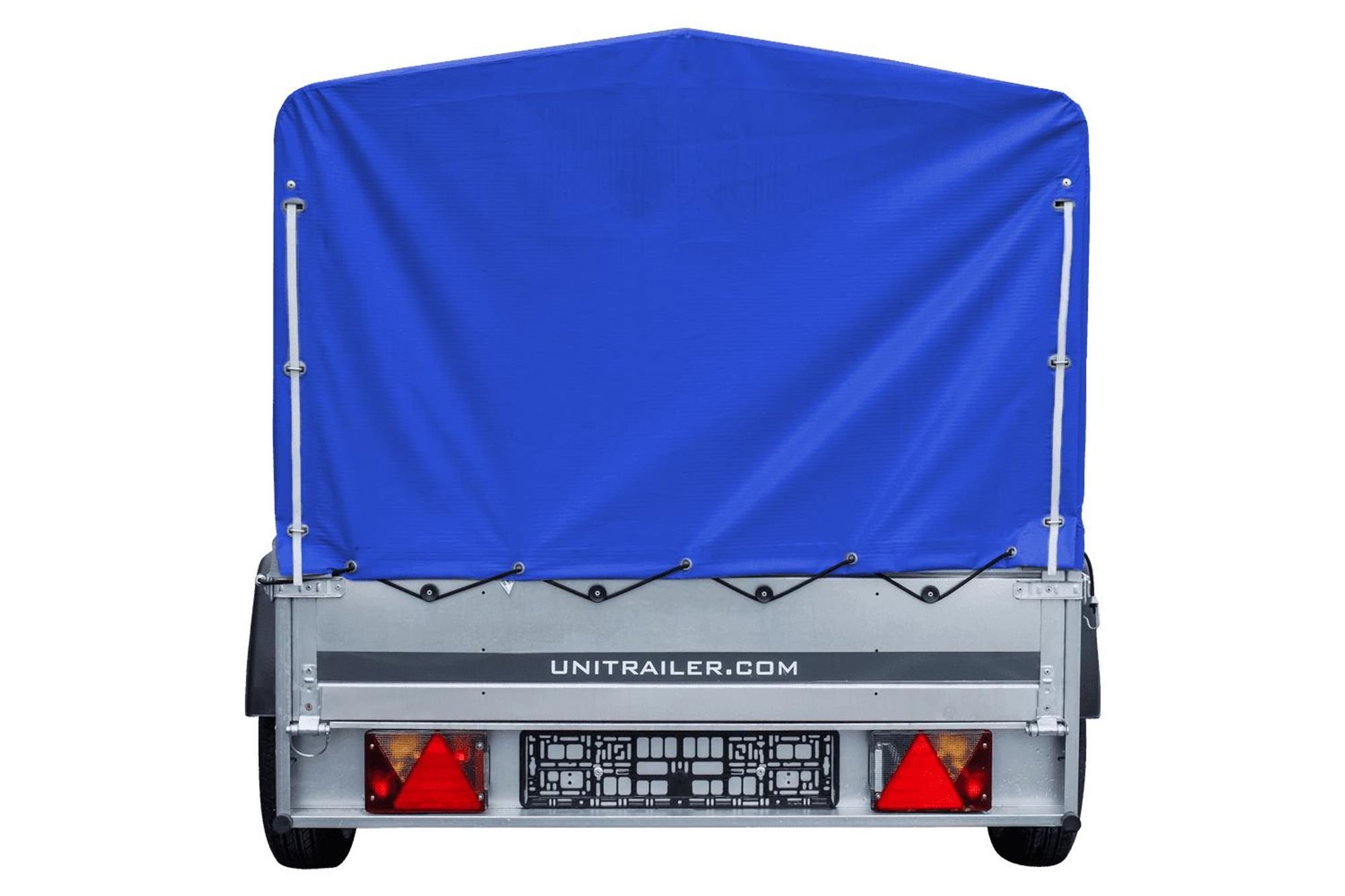Auto Anhänger 230x125 Garden Trailer 230 KIPP Unitrailer 750 kg mit Stützrad, blauer Hochplane und Hochspriegel