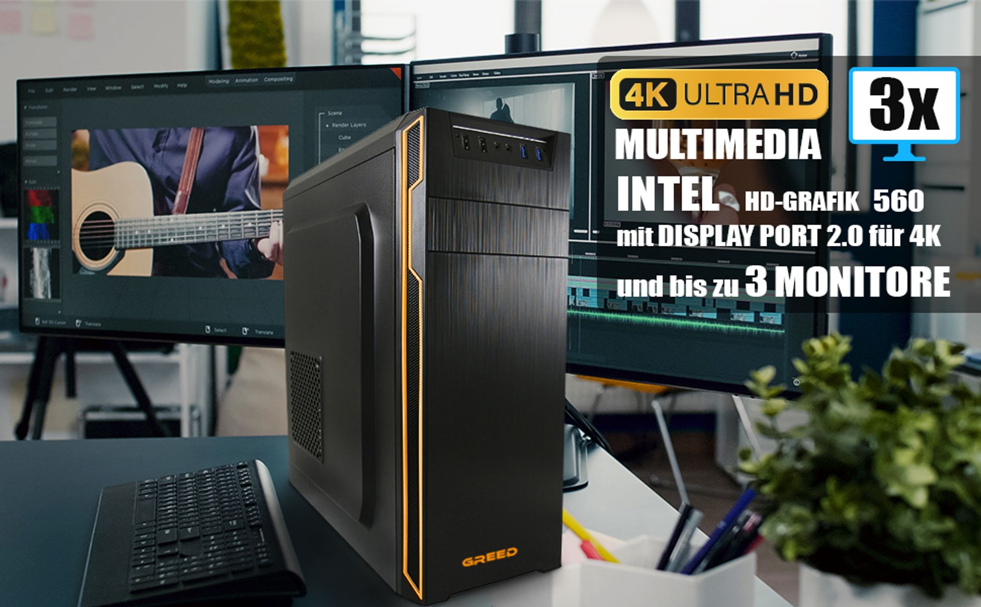GREED® Basic 7 - Schneller PC mit Intel Core i5 - Rechner für Büro & Home mit 4,0 GHZ - 8GB DDR4 RAM - 512 GB SSD - DVD+RW + WLAN, inkl. Windows Pro