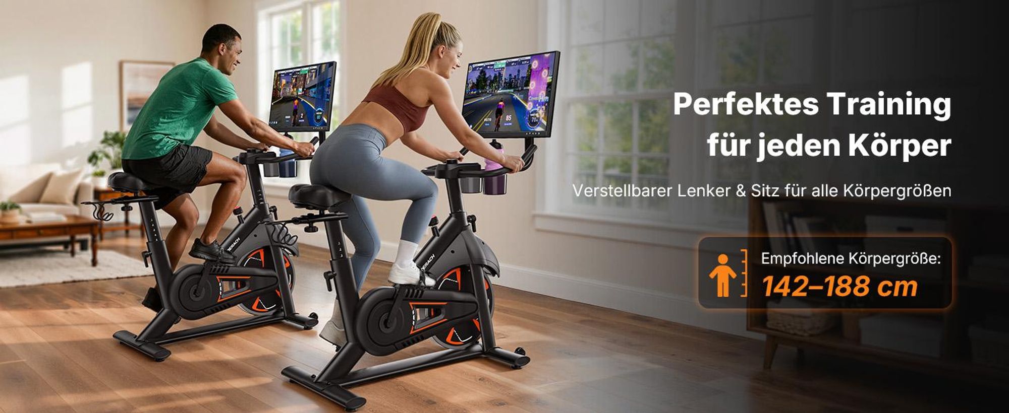 MERACH Heimtrainer mit 21,5-Zoll-HD-Bildschirm, 16 automatischer Magnetwiderstand, dreh- und neigbarem Display, App-Kompatibilität, bis 150 kg
