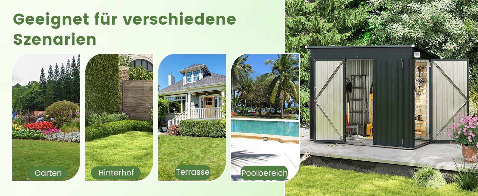 COSTWAY 2,6 ㎡ Gartenhaus 235x117x185cm Metall, 4,86 m³, Geräteschuppen mit Vordertür, Seitentür&Pultdach, Gartenschuppen abschließbar, Dunkelgrau
