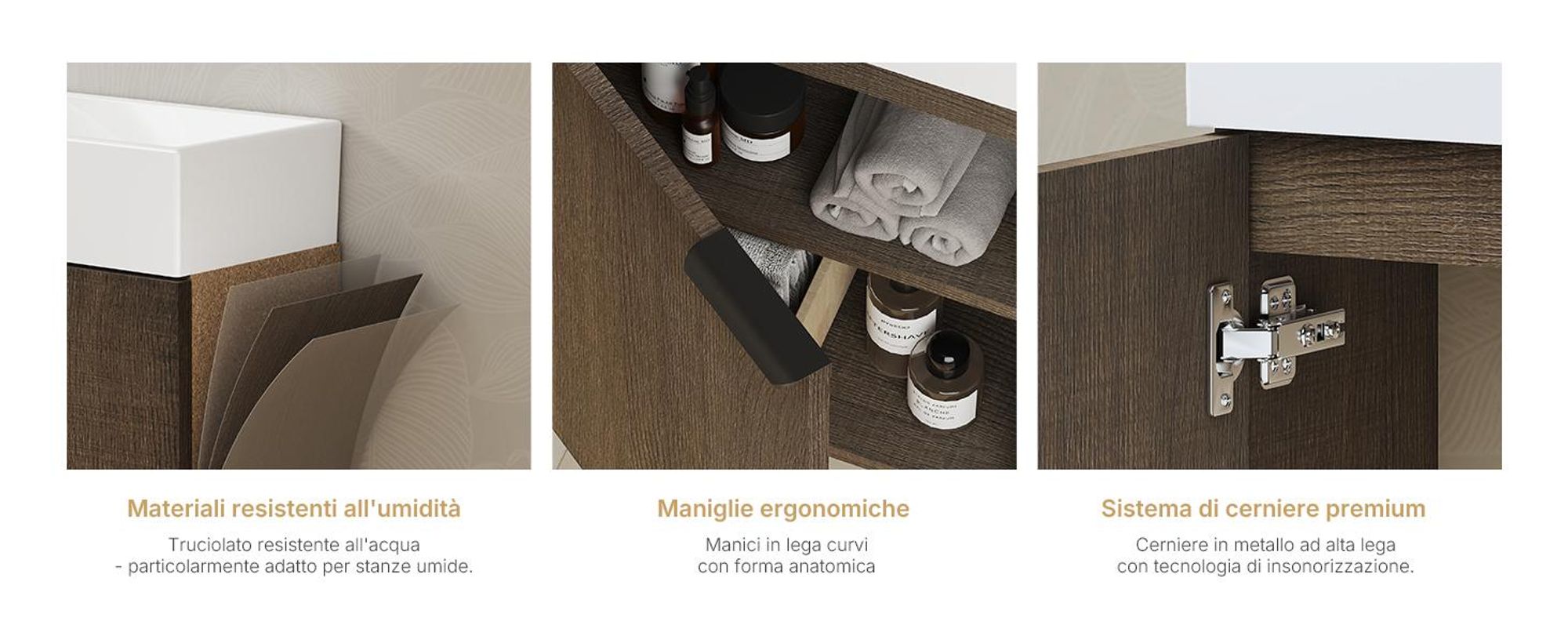 Set lavabo EMKE Mobiletto con lavabo in ceramica 417×240×646 mm sospeso, soft-close, rovere fumé