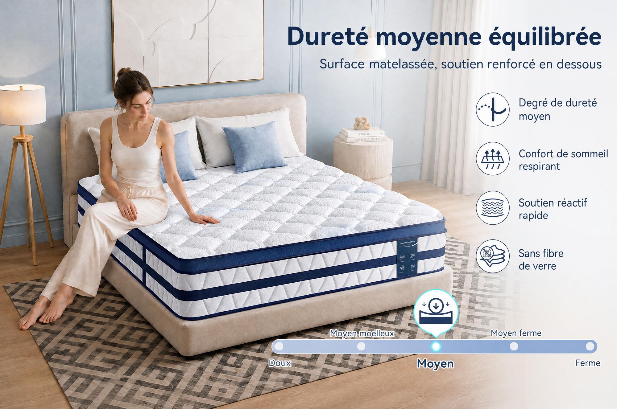 Materasso 140x200, 26 cm di altezza, con topper integrato, materasso a molle insacchettate a 7 zone, livello di supporto H3/H4 – rivestimento premium da 420 g/m²