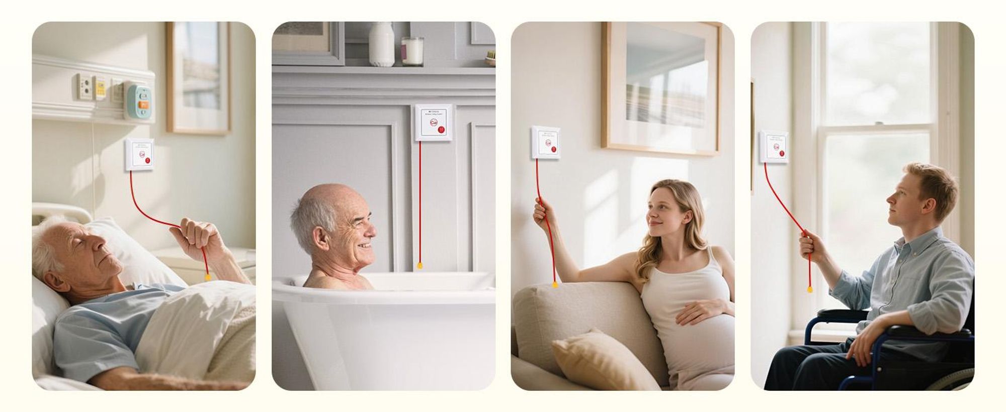 Retekess TH103 Alarmsystem Hausnotruf, Ton- und Lichtrufsystem, Wasserdichte IP54-Ruftaste mit SOS-Kabel, für ältere Menschen,Notrufknopf für Senioren