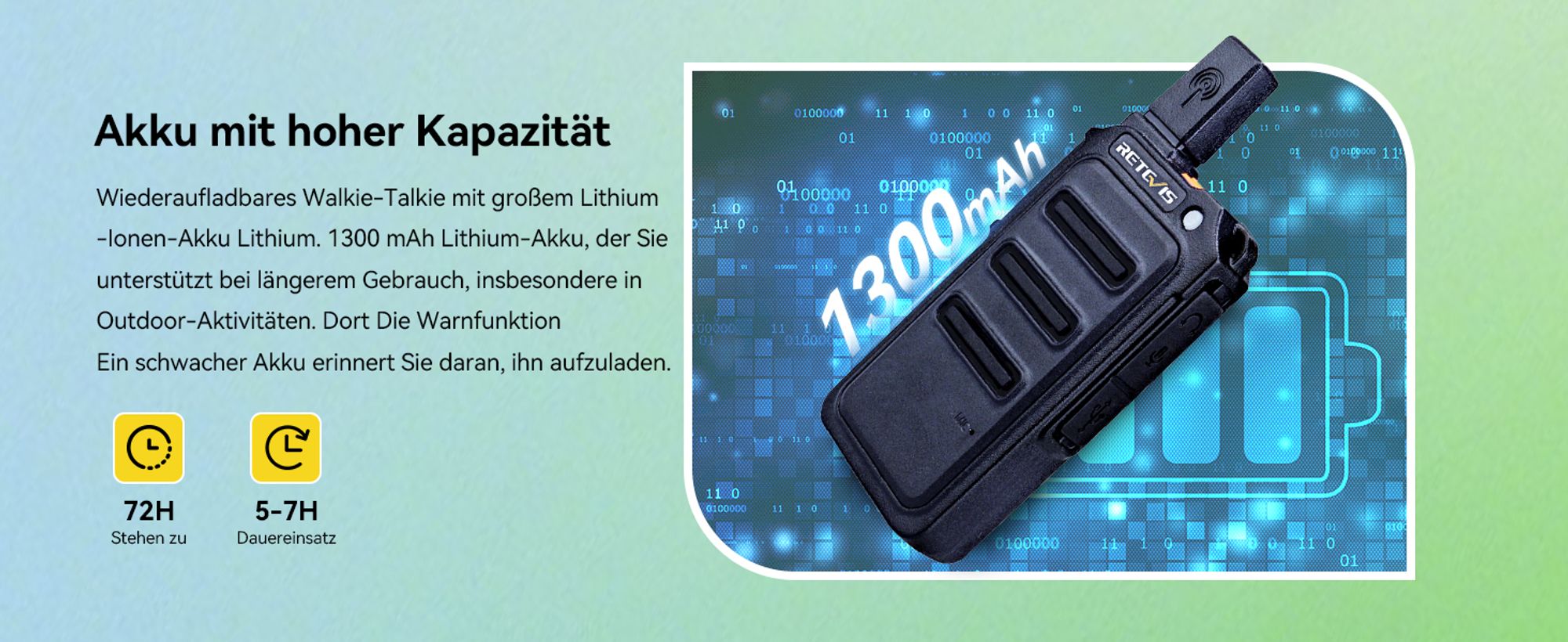 Retevis RT619 PMR446 Walkie Talkie Wiederaufladbares, mit 1300mAh Akku 16 CH, VOX  CTCSS & DCS, Tragbare Funkgerät, Ostergeschenke Kinder, Camping