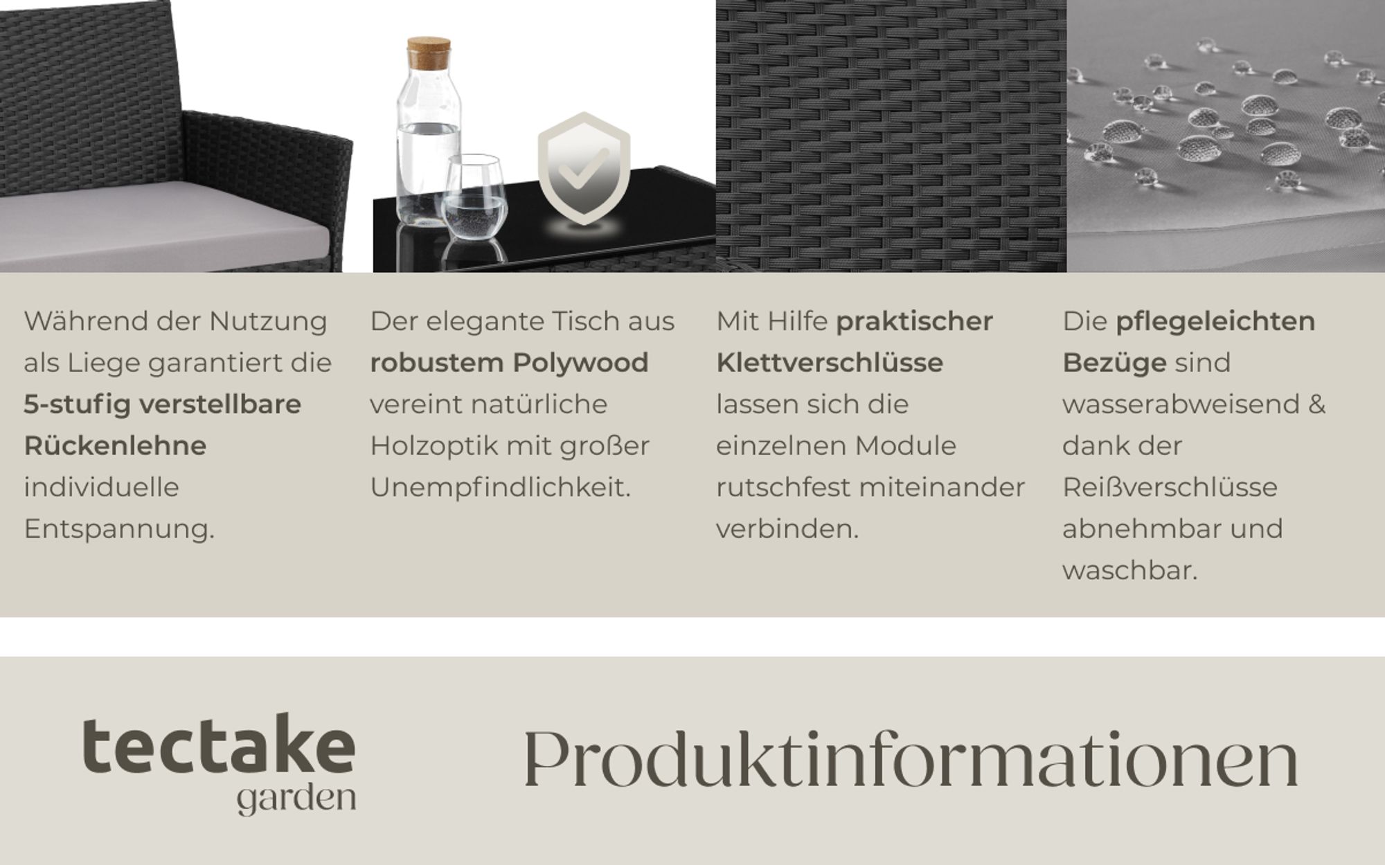 tectake® Rattan Gartenset Palese für 4 Personen