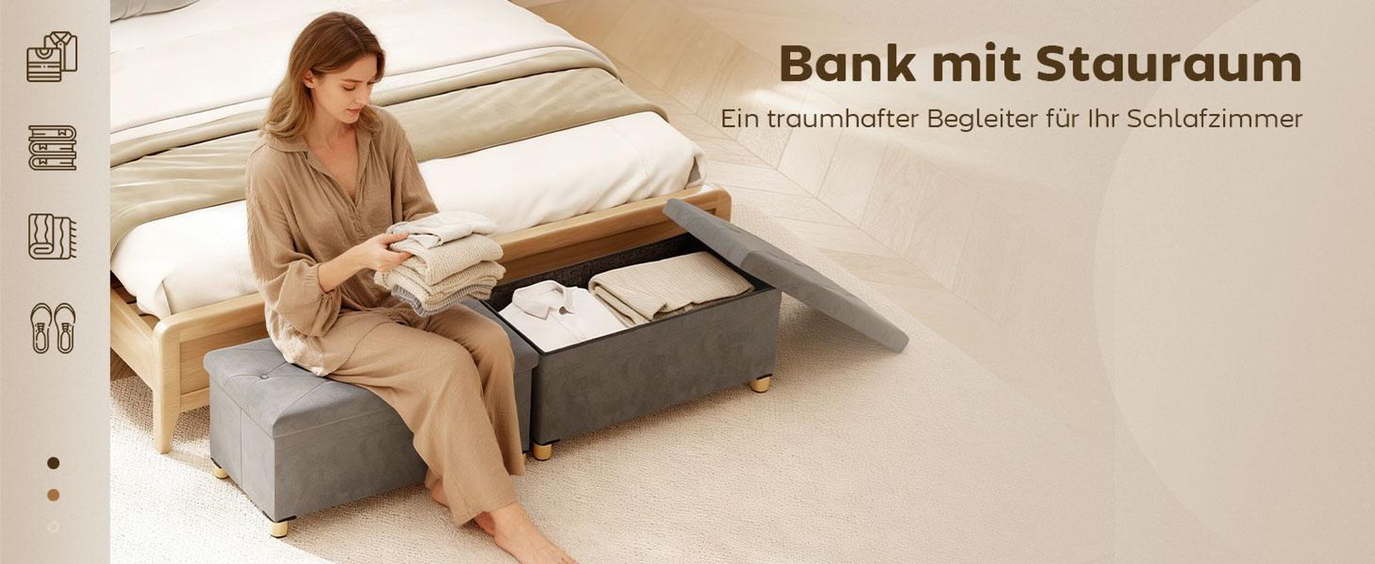 HOMCOM Sitzbank mit Stauraum, faltbar Polsterbank, Bettbank, Sitztruhe Grau