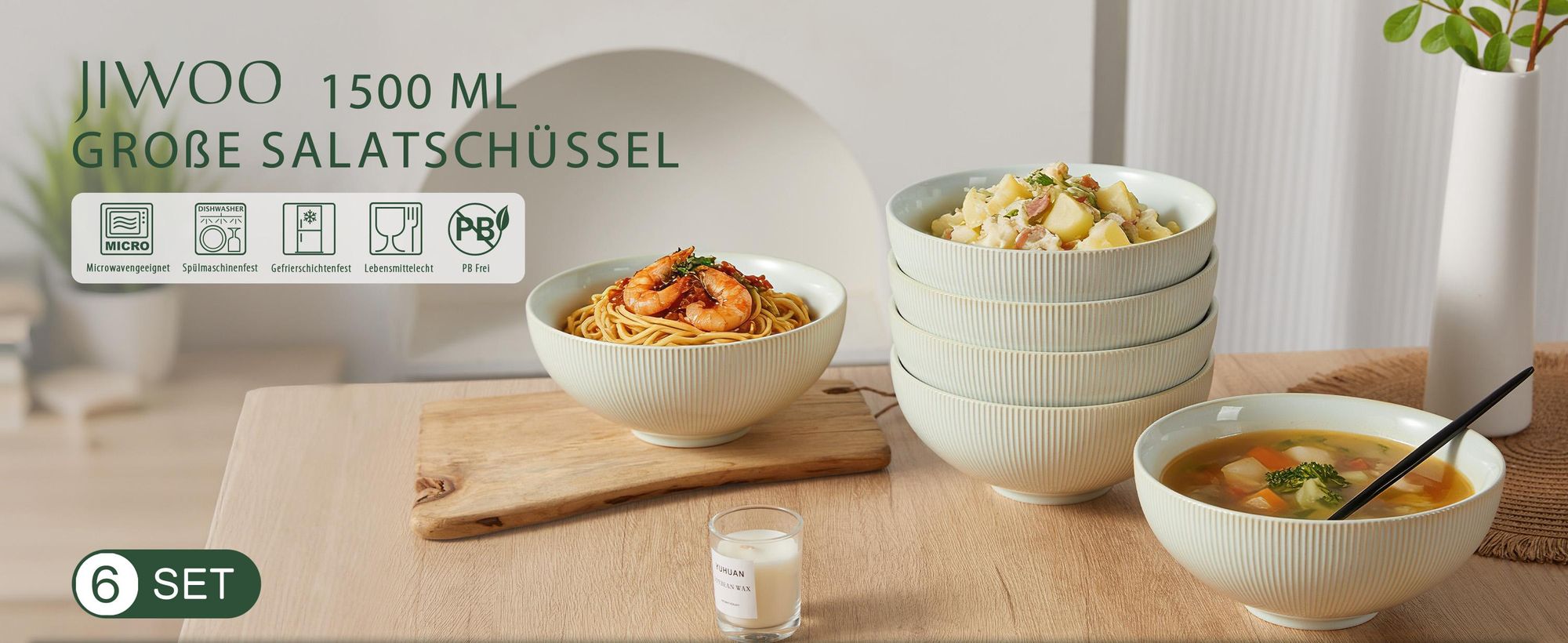 Schüssel Set 6er Ø20 cm Keramik Suppenschüssel Suppenschalen Salatschüssel Müslischalen Suppenteller 6personen mikrowellenfest spülmaschinenfest