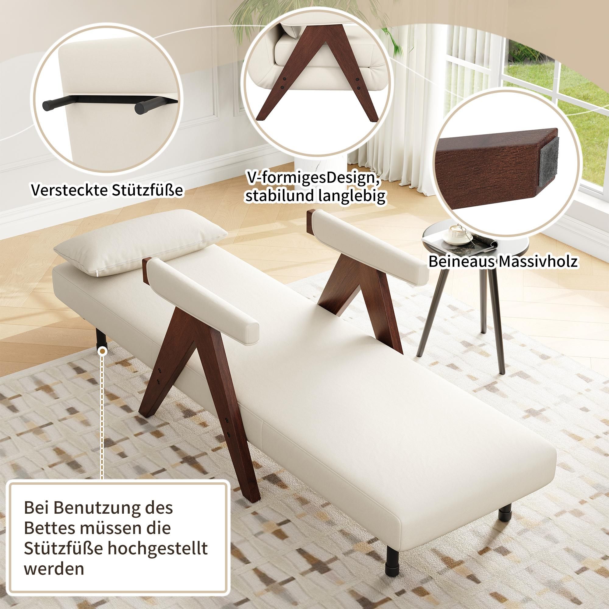 Merax Loungesessel 3-in-1 Klappbarer Umbausessel mit Schlaffunktion, Schlafsessel mit 6-fach verstellbare Rückenlehne, Walnuss