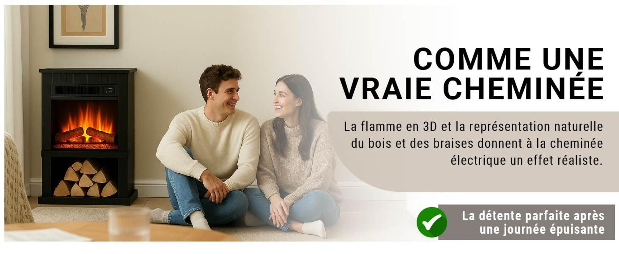 Cheminée électrique sur pied BALDERIA Ember – Puissance de chauffage jusqu'à 2 000 W, noire