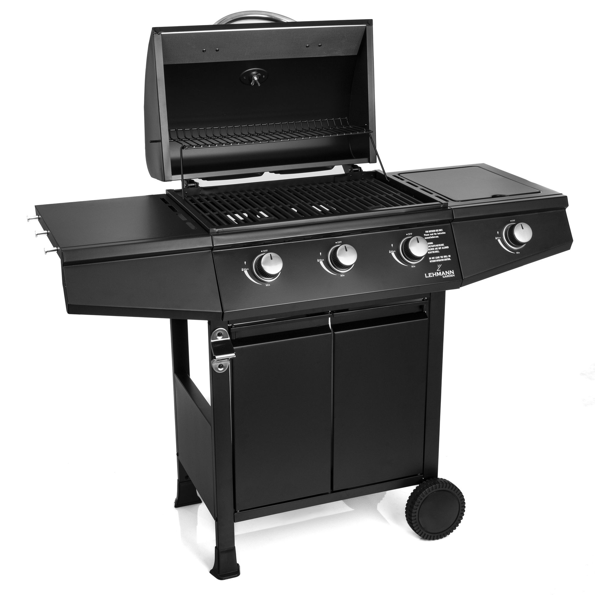 Mocnt grill gazowy LEHMANN TEXAS CZARNY 3+1 z reduktorem i wężem