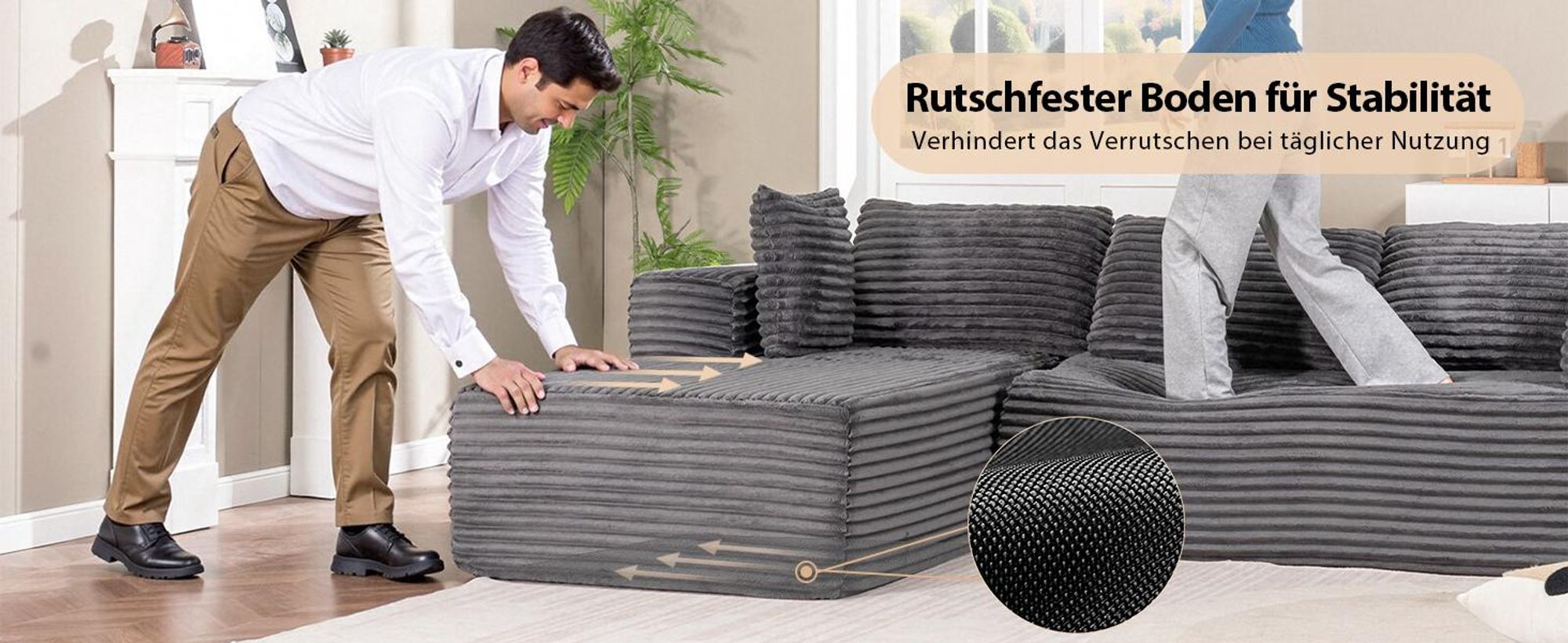 COMHOMASofa Big-Sofa, L-förmige Sofa, Couch Ecksofa, Chaiselongue Schlafsofa mit tiefer Sitzfläche und breiten Armlehnen, Cordstoff dunkelgrau-R