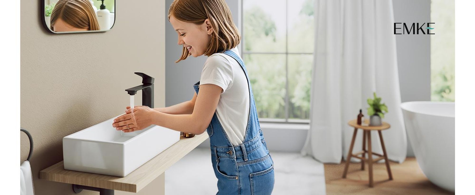 EMKE Aufsatzwaschbecken Keramik Rechteckig 410x220mm Weiß Glänzend mit Armaturloch, Modernes Design für Badezimmer & Gäste-WC