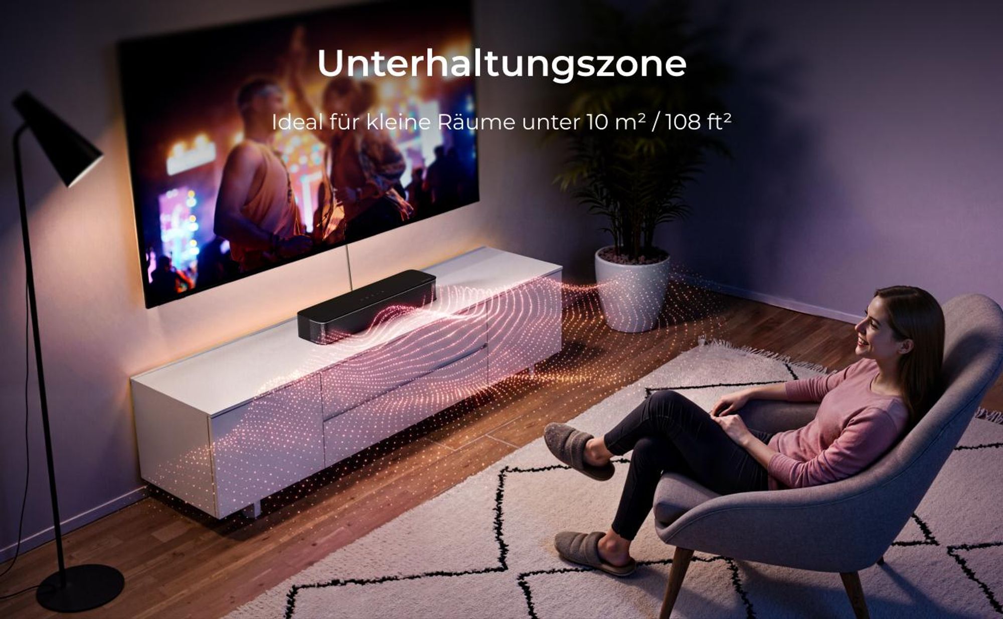 ULTIMEA 2.1 Kanal Soundbar für TV mit verstellbarem Bass, APP-Steuerung, All-in-One Soundbar, TV-Lautsprecher Bluetooth 5.4, Poseidon M20