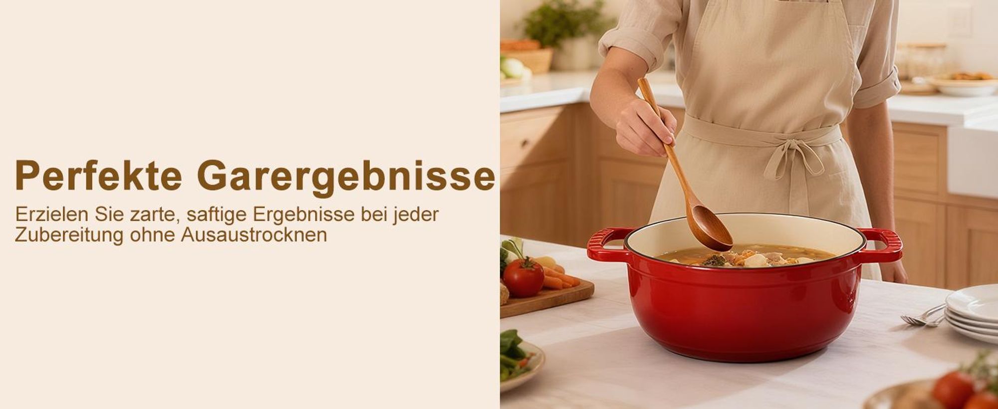 FCH Gusseisen Topf 26cm - 6QT-5.5L Emaille Bräter mit Deckel backofengeeignet - für Küche Backen Schmoren Braten (Rot)