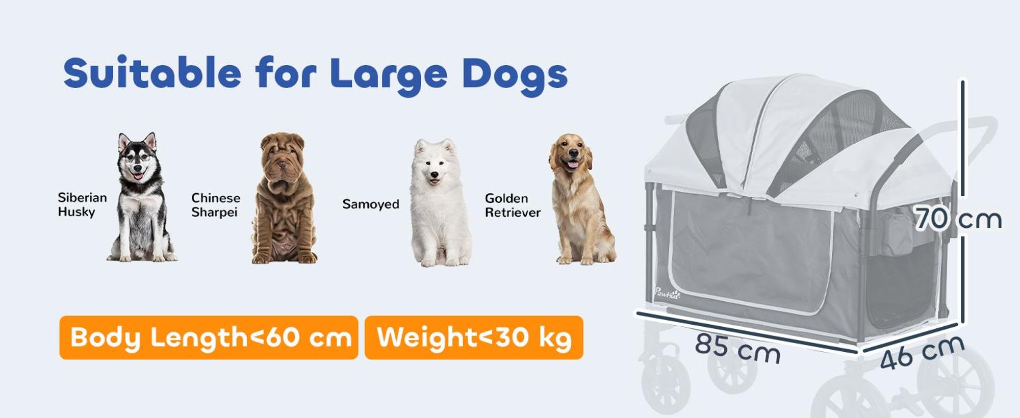 PawHut 2 w 1 wózek dla psa, składany, dla psów i kotów do 30 kg, wózek ręczny z oknami z siatki amortyzującej, 2 drzwiami, torba do przechowywania, wózek dla kota, ciemnoszary