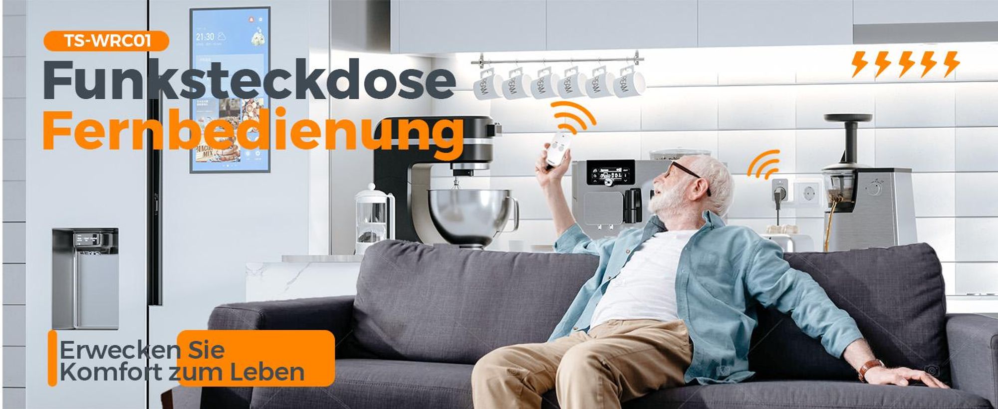TESSAN Funksteckdose mit Fernbedienung Steckdose mit Fernbedienung 30,5M Reichweite Magnetische 3600W