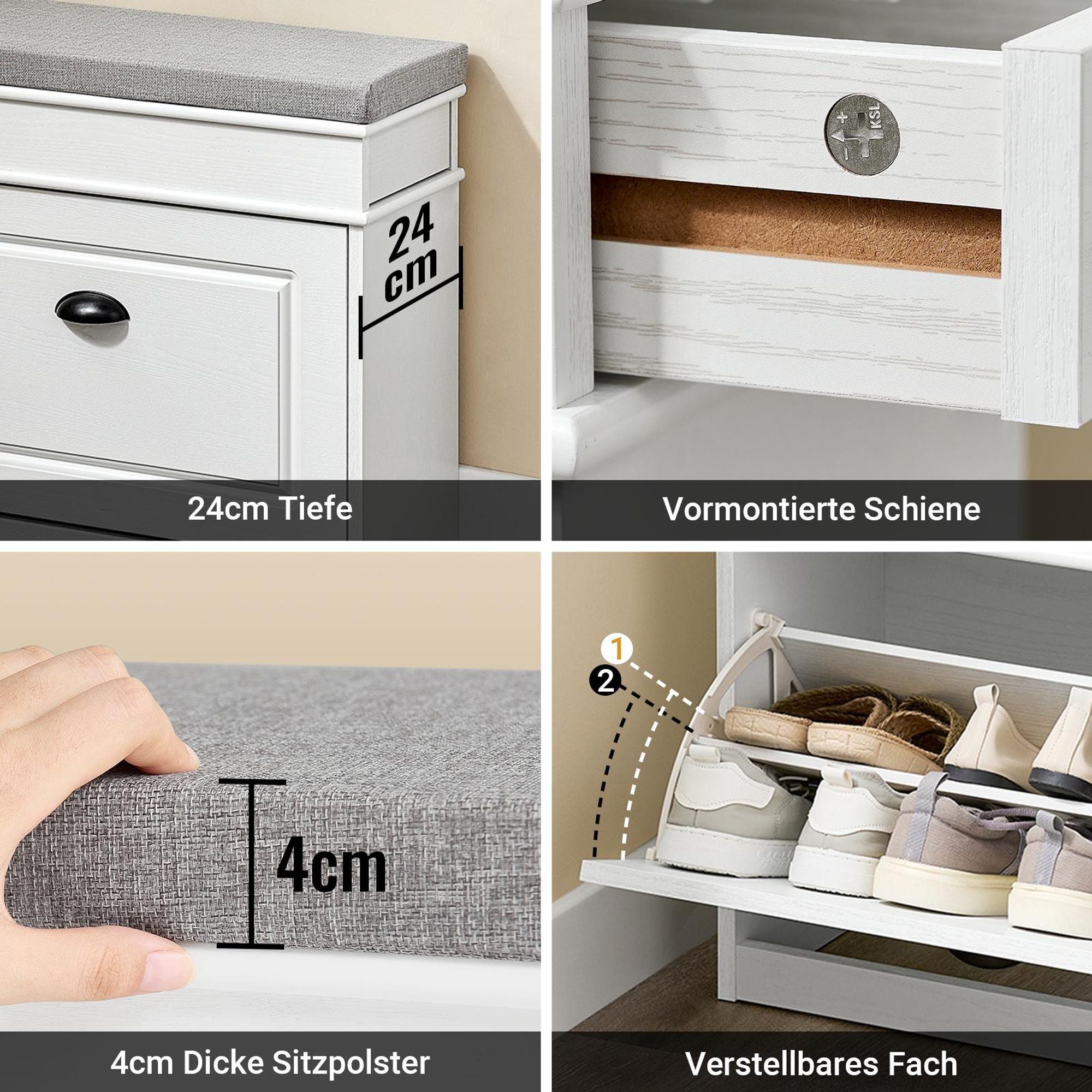 SoBuy Schuhbank mit Sitzkissen Stauraum Schuhschrank Schuhregal schmal platzsparende Sitzbank mit Stauraum für Flur Wohnzimmer Schlafzimmer FSR82-K-WG