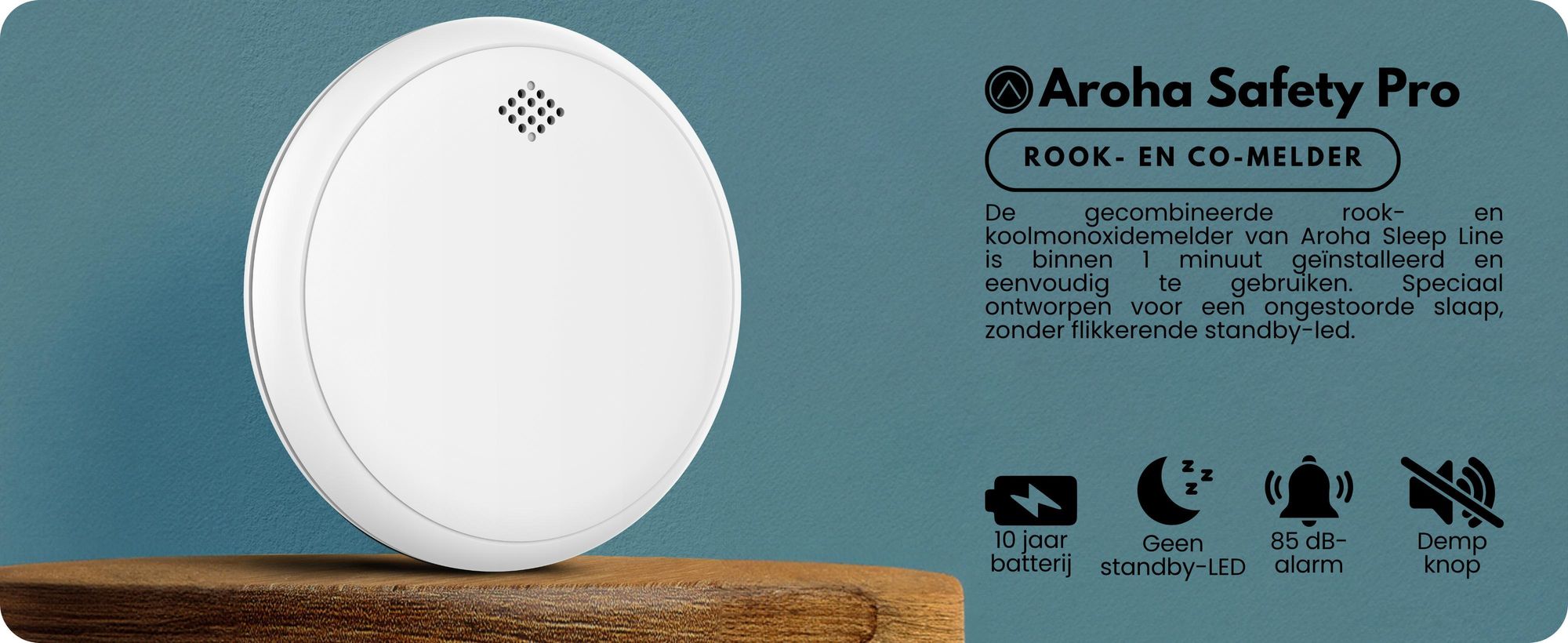 Aroha Safety Pro: Rookmelder en koolmonoxidemelder in één - 10 jaar batterijduur - Inclusief bevestigingsmateriaal - Set van 5