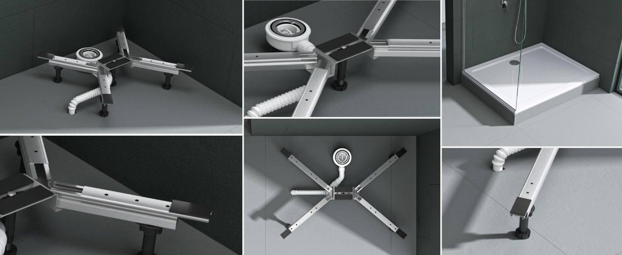 Mai & Mai Duschwannenfüße Duschwannenfuß 78x10x14cm Brausewannenfuß Montagefuß für Duschwannen in X-Form Duschwannengestell mit 5 Stellfüßen verstellbar