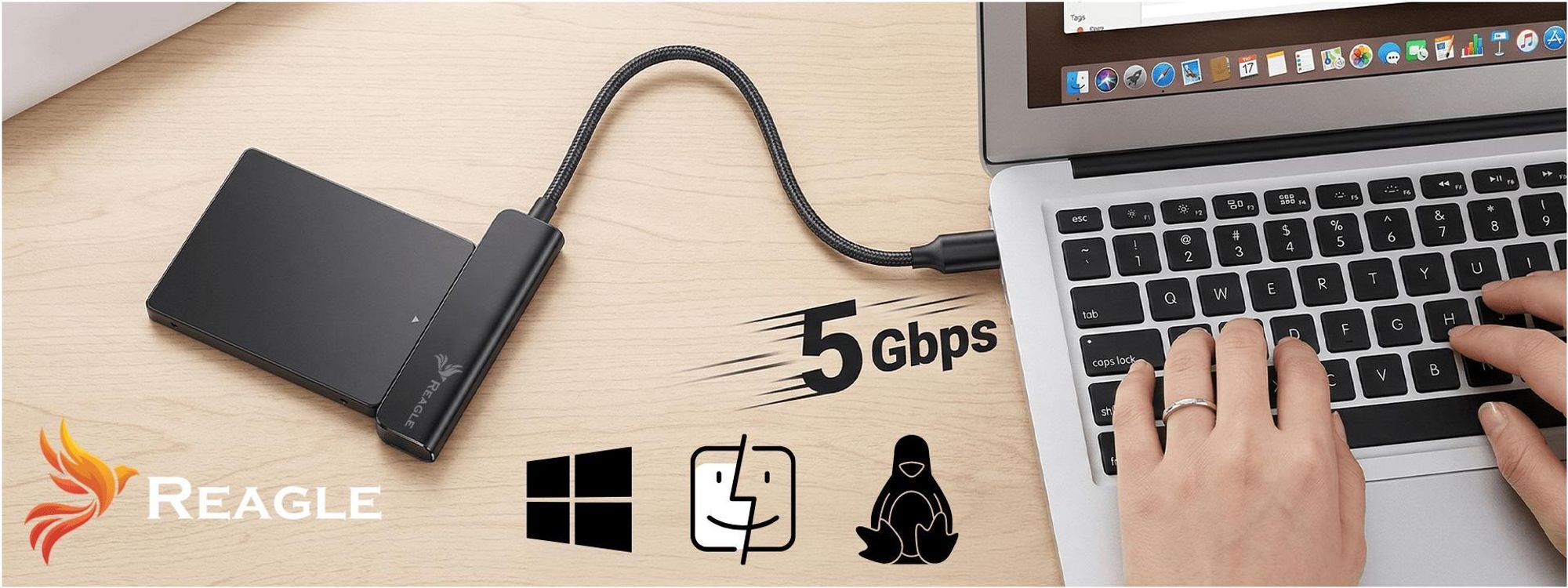 Reagle SATA auf USB Adapter 2,5 Zoll SSD HDD USB-C 3.1 5Gbps Festplatten Adapter Kabel kompatibel Windows Mac Linux Plug & Play