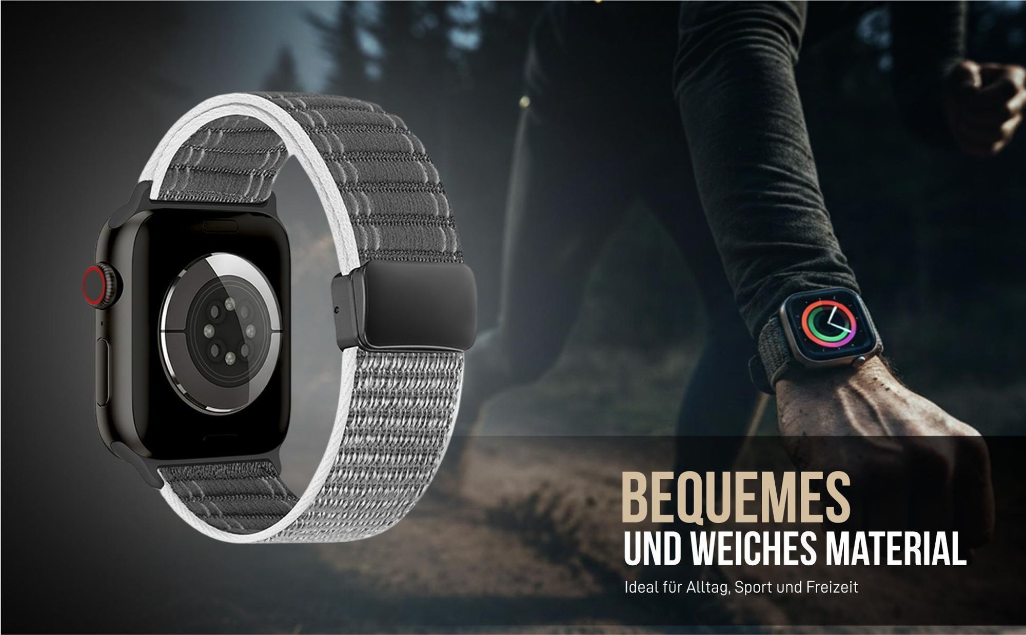 Graues Nylon Ersatzband für Apple Watch Series 5 44mm