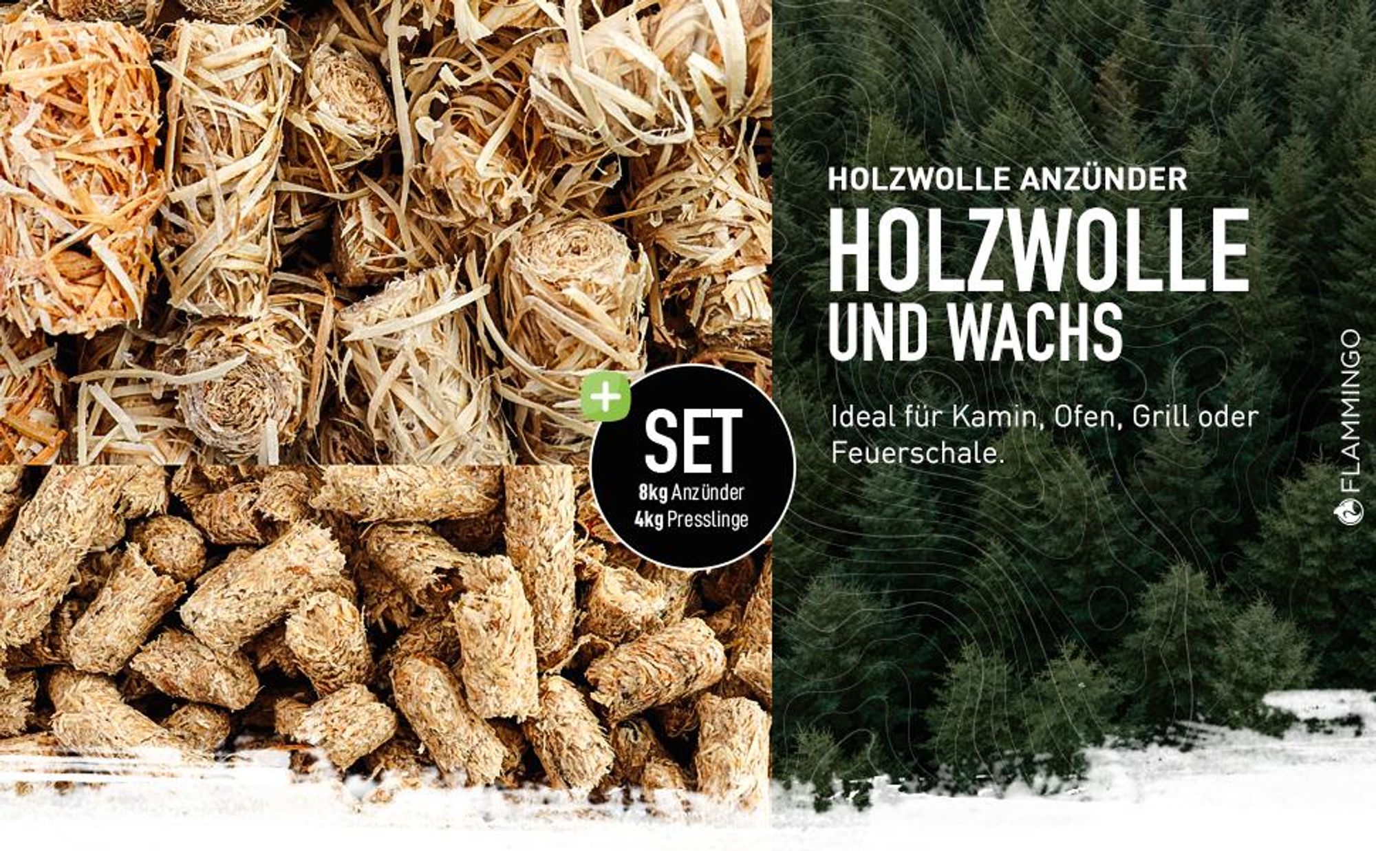 Flammingo® 12 kg Kamin-Anzünder Set, bestehend aus 8kg Holzwolleanzünder und 4kg Anzündsticks - aus Holzwolle und Wachs, ideal für Kamin, Ofen, Grill UVM.