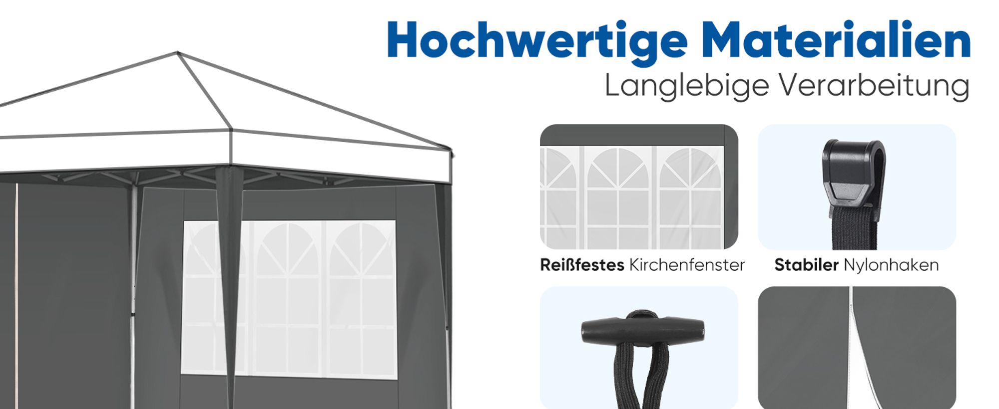 Sekey 2 Seitenteile für 3x3 /3x6m/3x9m pavillon mit Reißverschluss und Fenster, Grau