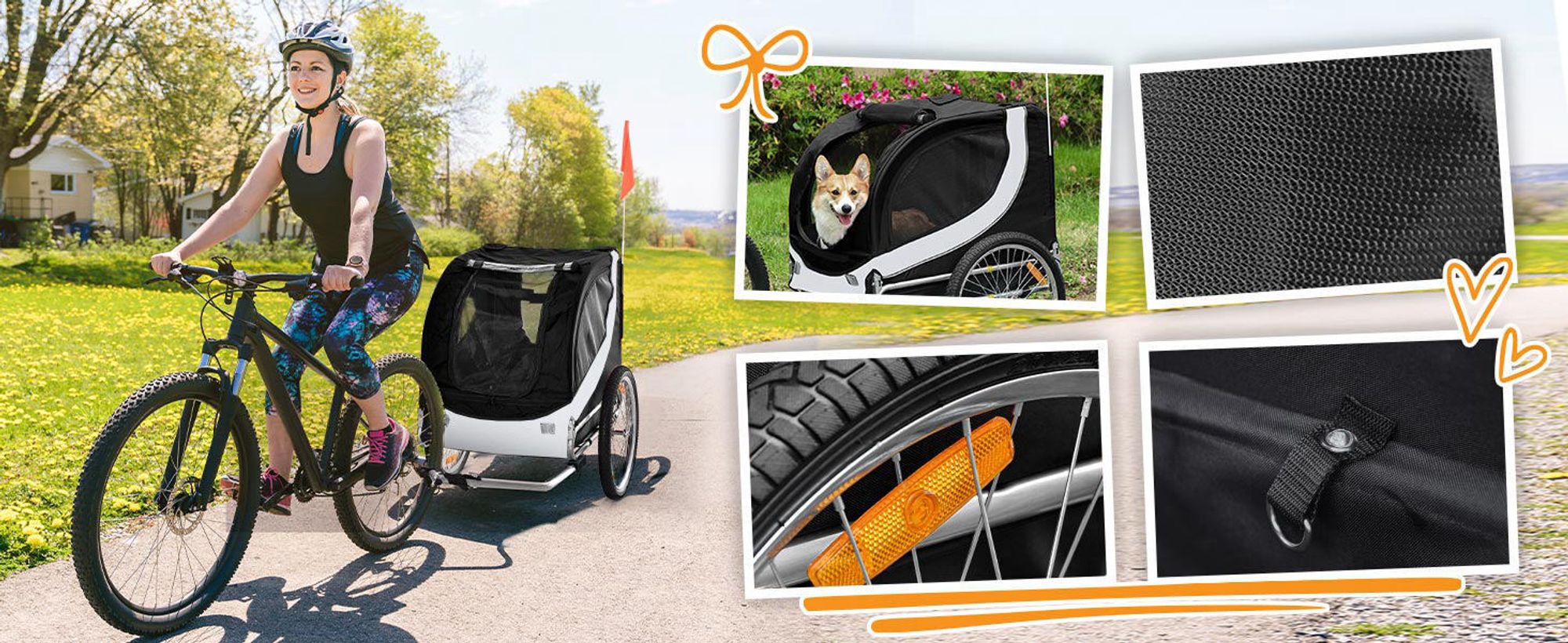 PawHut Fahrradanhänger Hundeanhänger Hunde Fahrrad Tier Anhänger Weiß+Schwarz