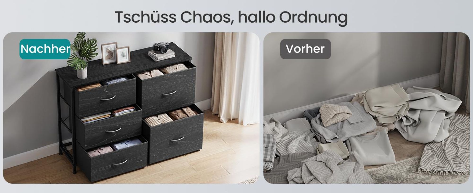 SONGMICS Kommode mit 5 Schubladen, Schubladenschrank mit Metallgestell, 98,7 x 30 x 74,7 cm, Schwarz