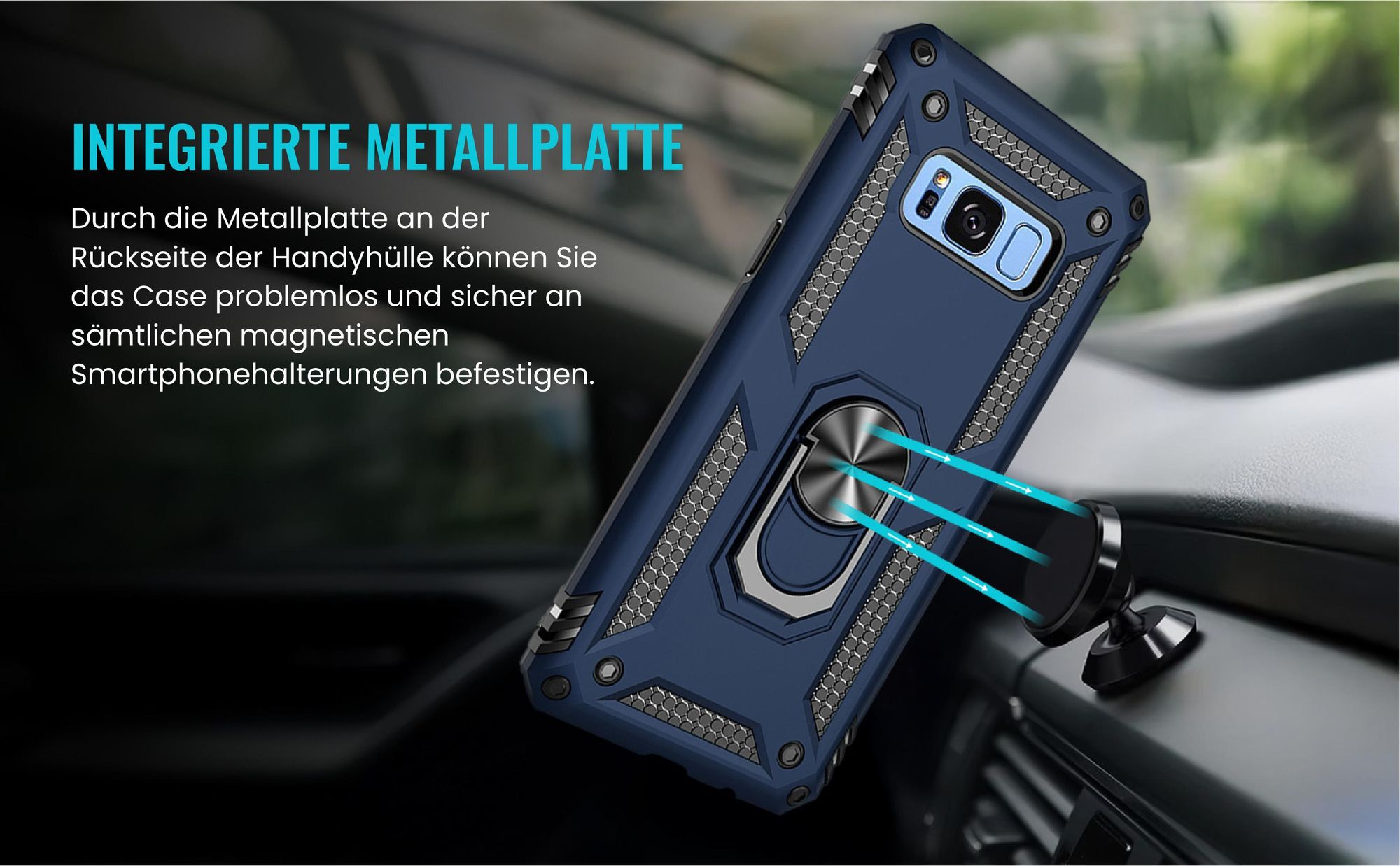 Bumper für Samsung Galaxy S8 in Blau mit Metallplatte