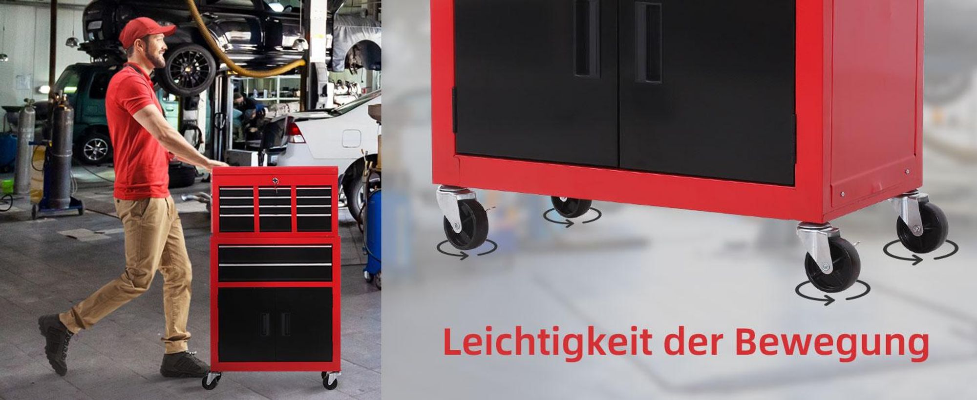 HOMCOM Werkstattwagen mit Werkzeugkasten Werkzeugwagen leer mit 6 Schubladen Rot