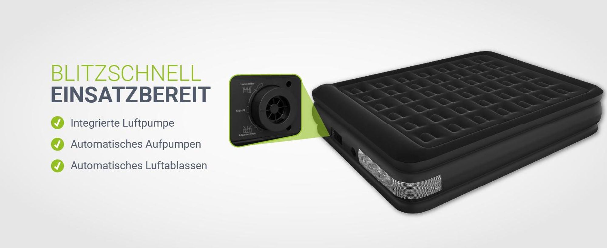 Juskys Luftmatratze Sapri L in Schwarz - 2 Personen Luftbett selbstaufblasend - integrierter Pumpe