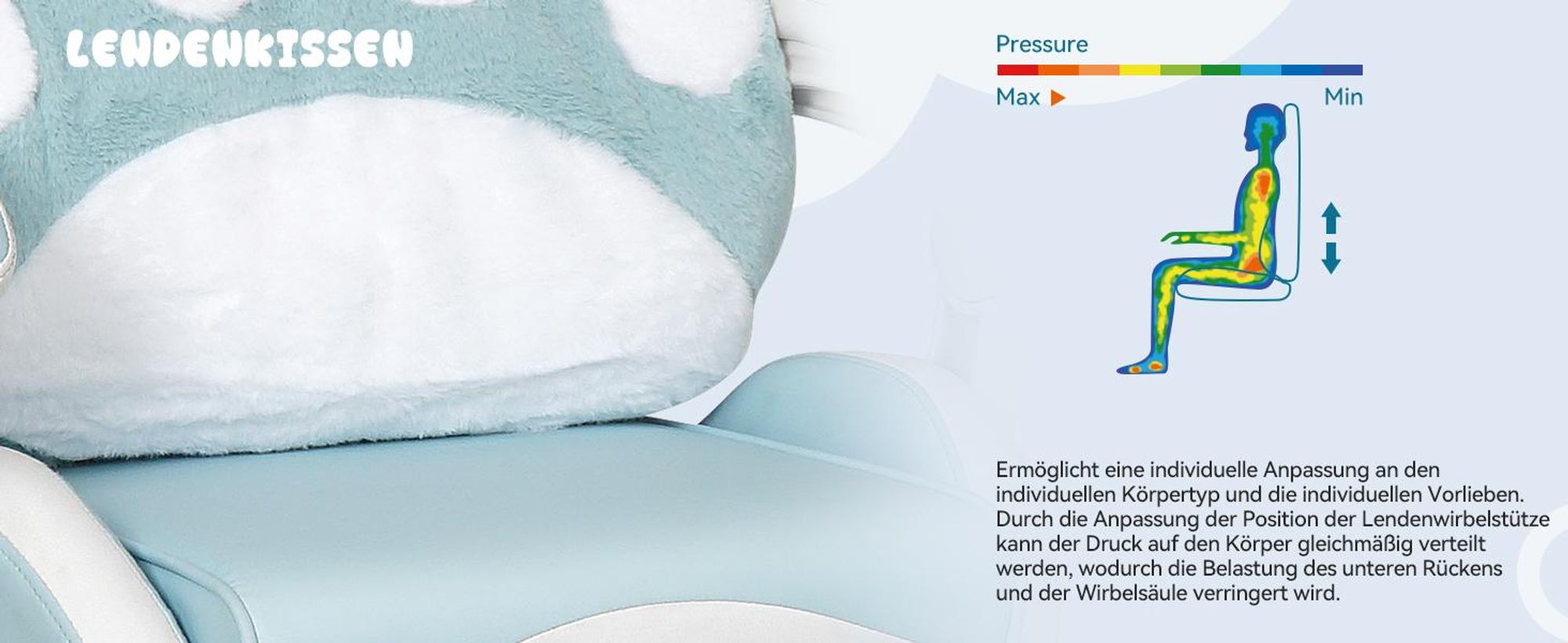 Puluomis Gaming Stuhl mit Fußstütze, Bürostuhl Chefsessel Schreibtischstuhl Racing Stuhl ergonomisch drehbar höhenverstellbar Katze Weiß Blau
