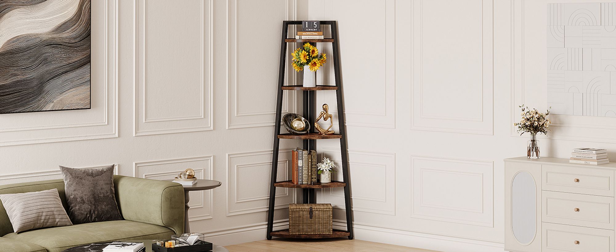 Tribesigns Eckregal 5 Etagen, 176cm hoher Bücherregal, Eckregal Stehend Mehrzweck -Eckständer Display Rack, Pflanzenständer, Eckschrank für Wohnzimmer