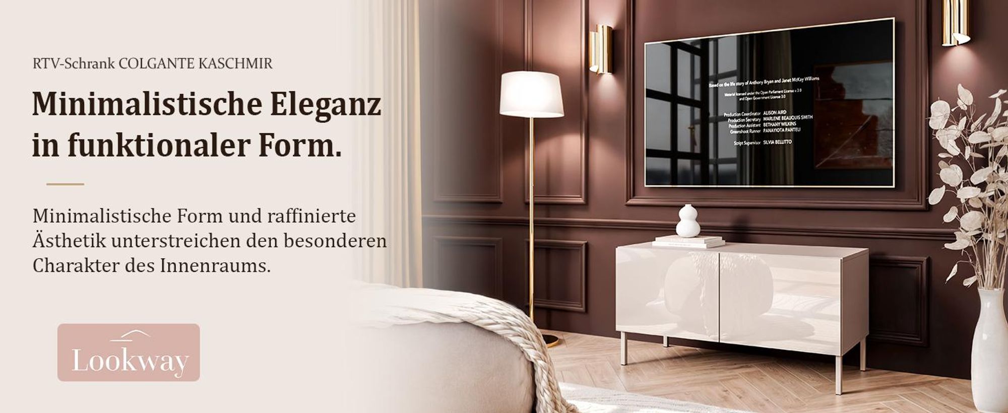 TV-Schrank COLGANTE 100 Kaschmir Hochglanz auf geraden kaschmirfarbenen Beinen