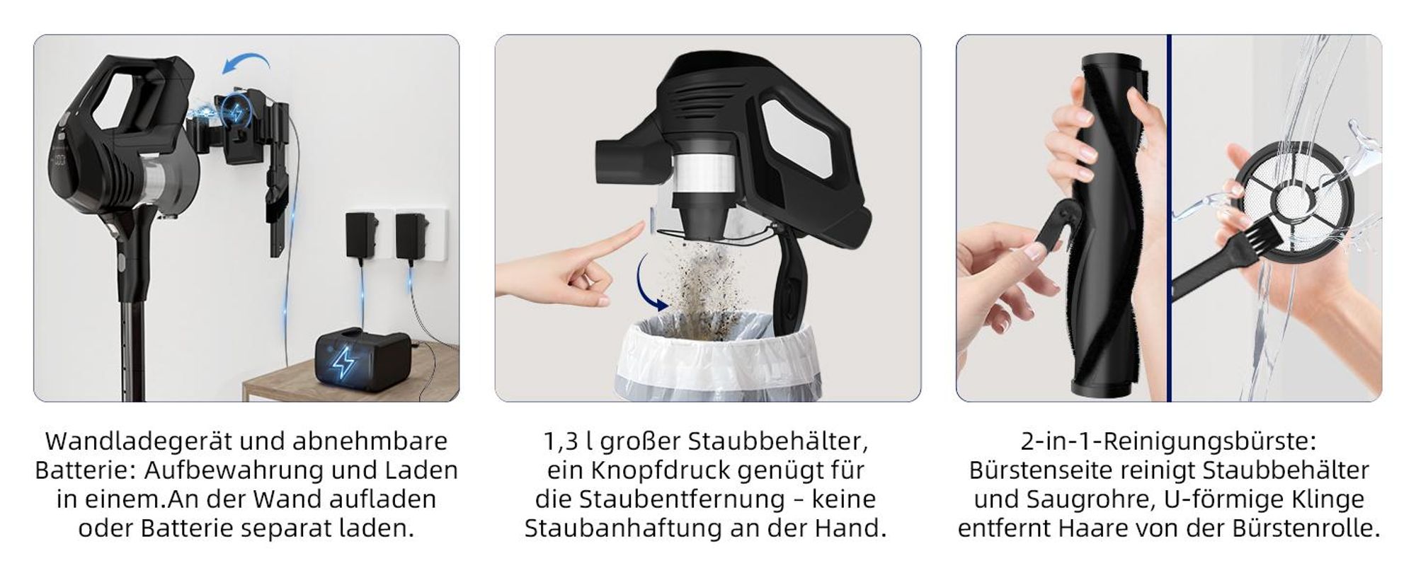 Aiibot 45000Pa Akku Staubsauger Bis zu 50 Min Laufzeit,Staubsauger Kabellos mit LED Touchscreen,8-Konische Zyklonsystem,Anti-Tangle-Bürste