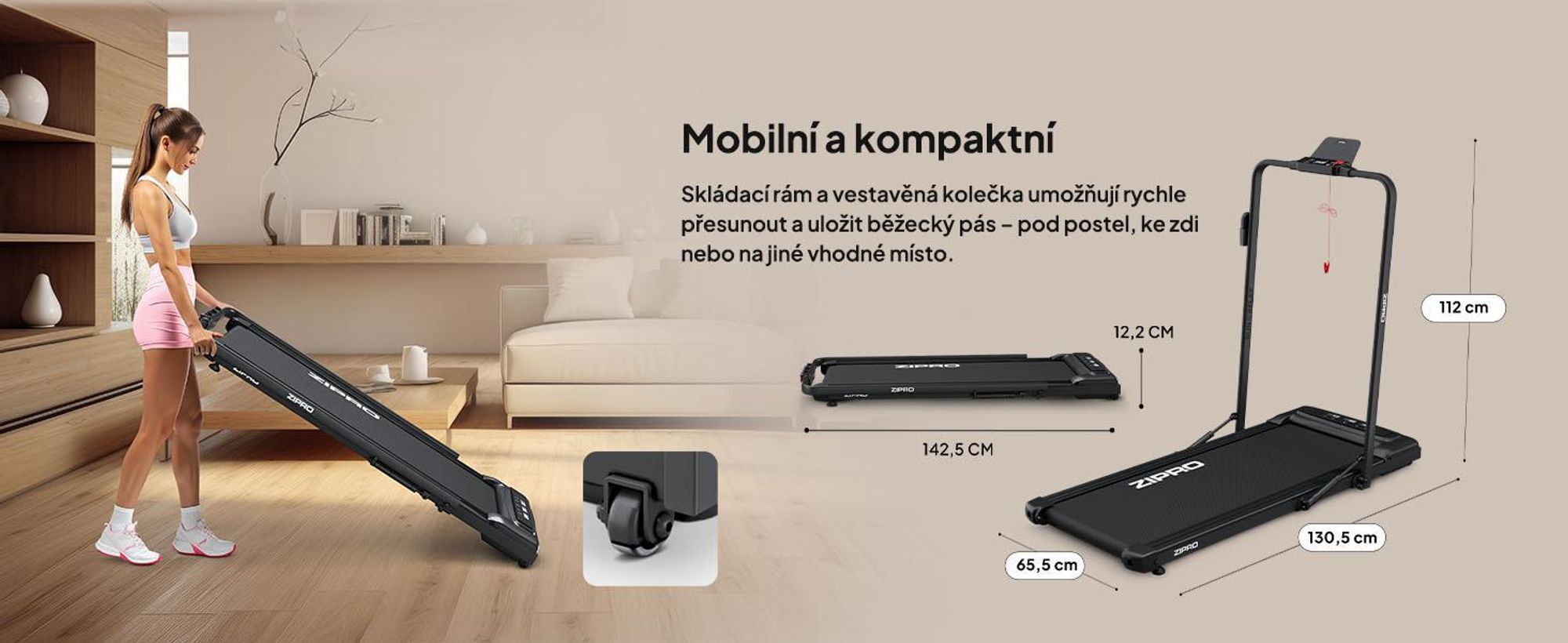 ZIPRO Newlite Skládací běžecký pás – Walking Pad Podstolový běžecký pás pro domácí použití až do 10 km/h Fitness zařízení Bluetooth dálkové ovládání