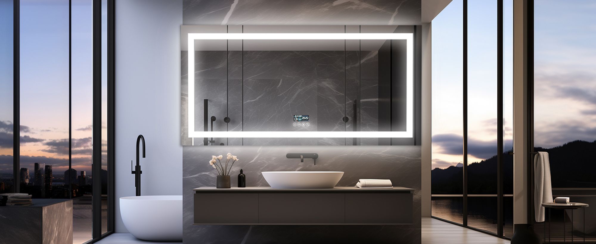 WISFOR LED Badspiegel mit Bluetooth Lautsprecher, 160×80cm Badezimmerspiegel mit Beleuchtung 3 Lichtfarbe, LED Wandspiegel dimmbar beschlagfrei