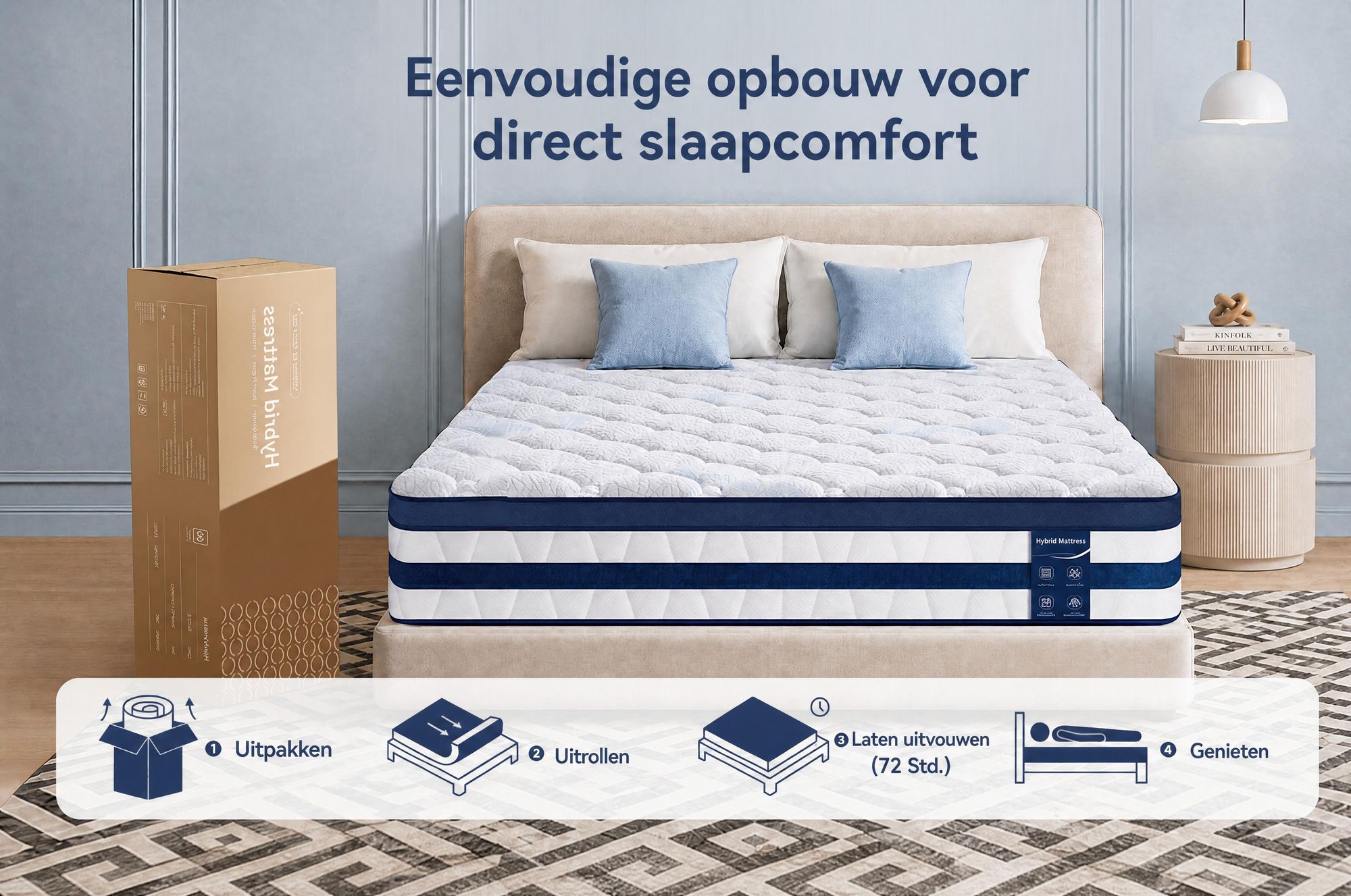 Matras 160x200, 26 cm, met geïntegreerde toplaag, 7-zone pocketvering matras H3/H4 – premium tijk van 420 g/m²