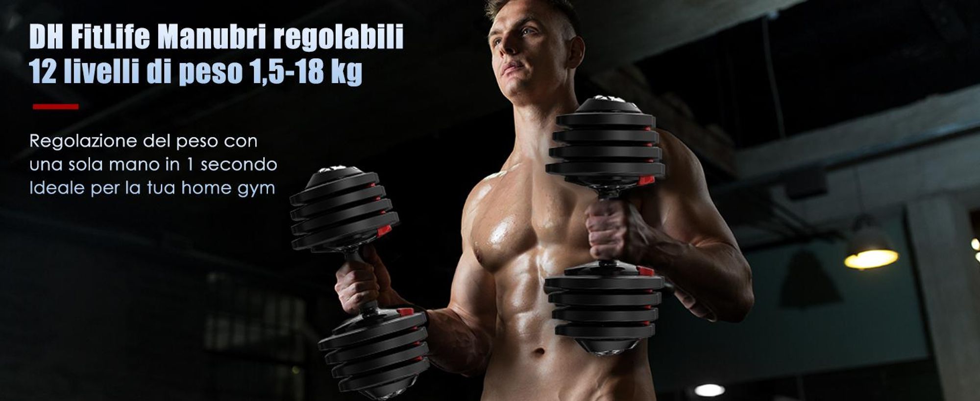 DH FitLife Manubrio Regolabile 12 Livelli da 2 kg a 12 kg con Base Porta Pesi per Allenamento Casa, Manubrio Ergonomico per Fitness