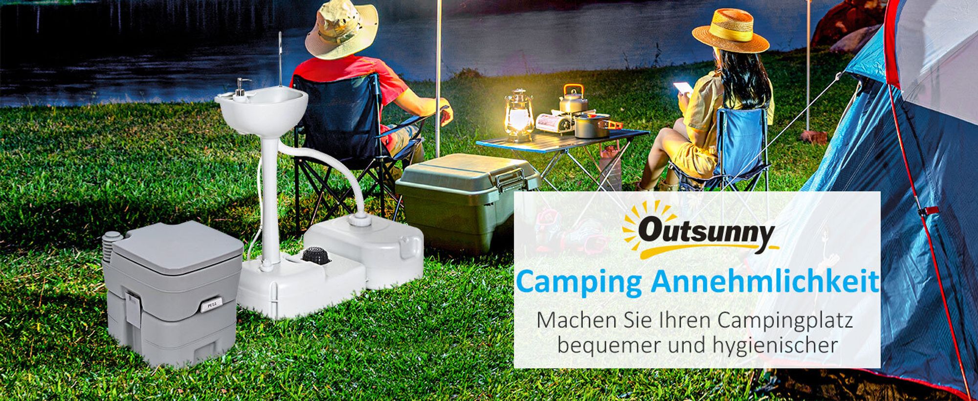 Outsunny Campingtoilette, 20 L Mobil-WC, Camping-WC mit Spül- und Abwassertank