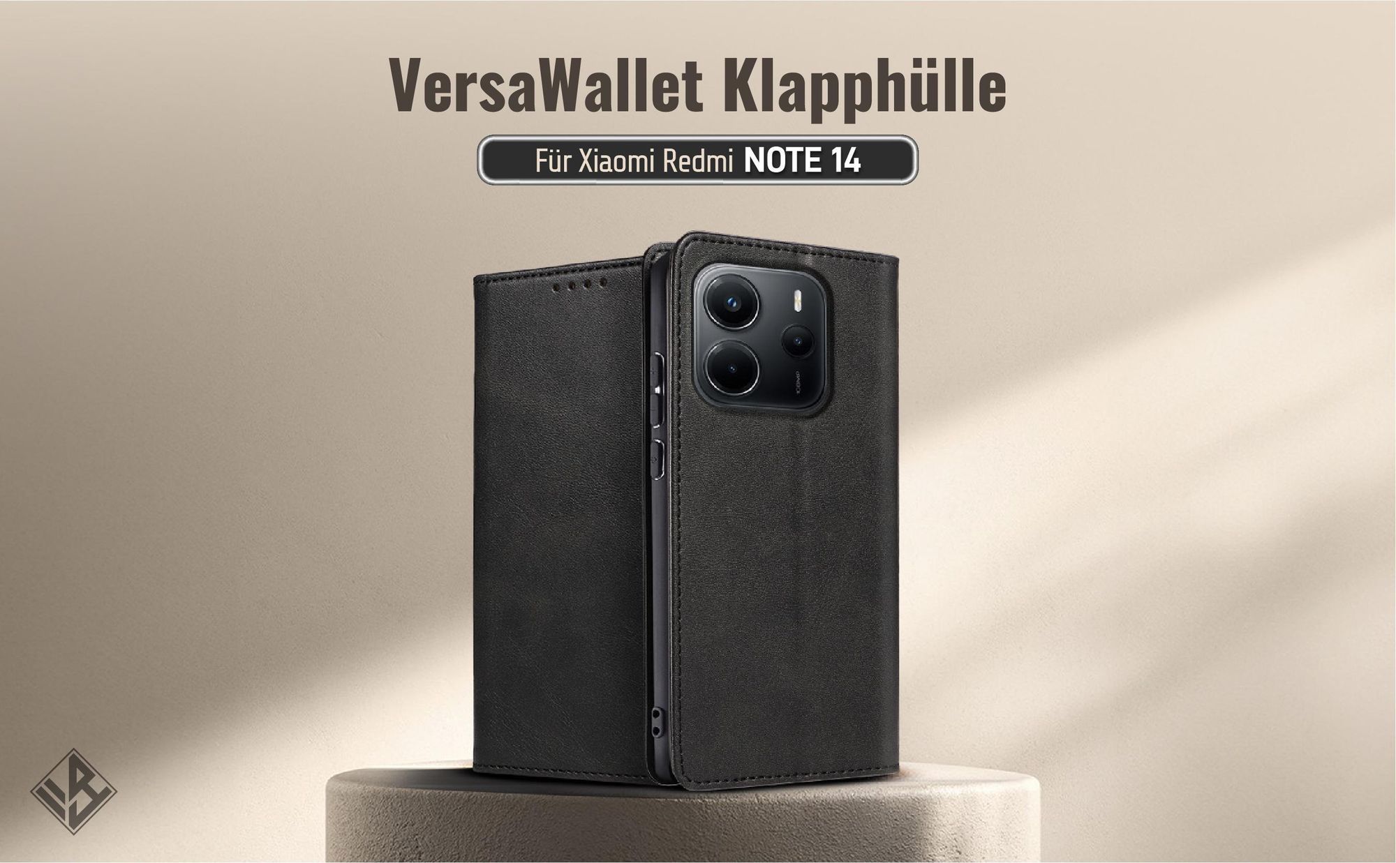 Schwarze Klapphülle für das Xiaomi Redmi Note 14 mit Wallet-Funktion
